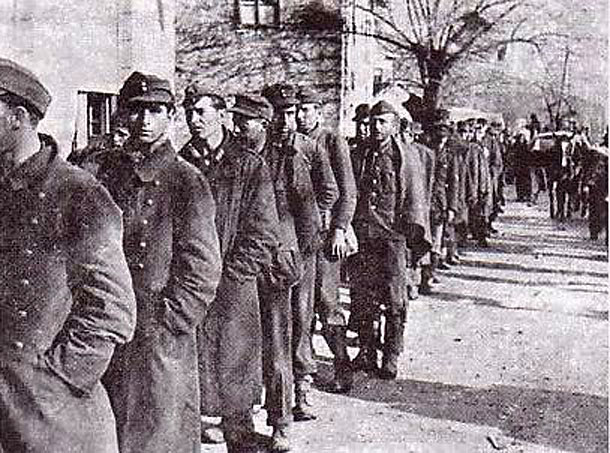 Zarobljeni hrvatski i njemački vojnici u Širokom Brijegu 7. veljače 1945.