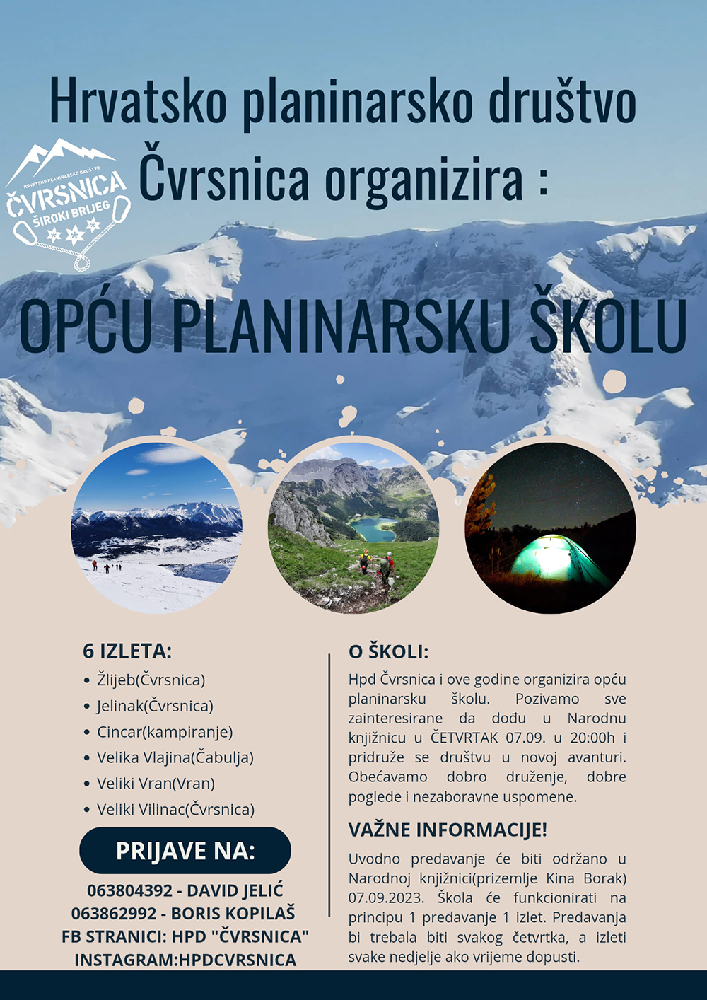 HPD Čvrsnica Široki Brijeg organizira opću planinarsku školu HPD Čvrsnica Široki Brijeg organizira opću planinarsku školu