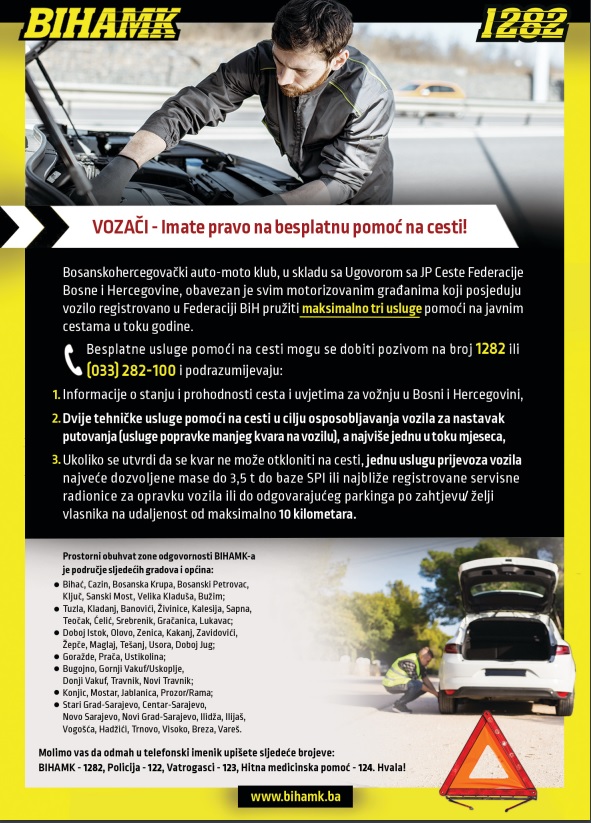 Vozači u FBiH: Imate pravo na tri besplatne usluge pomoći na cesti godišnje