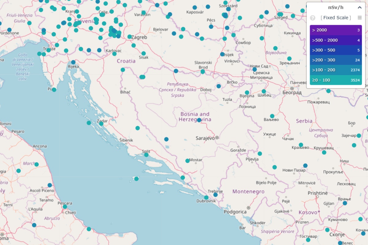 karta mjernih stanica radijacije Balkan