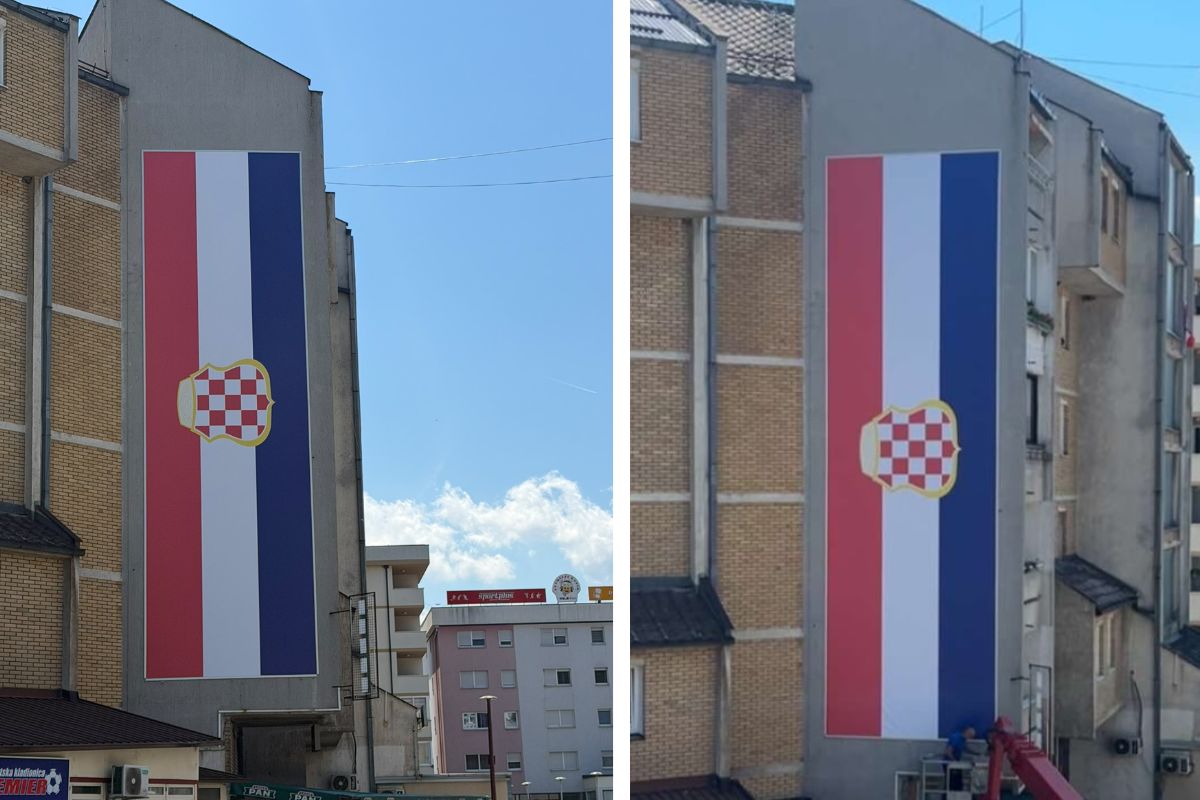 BiH: U središtu grada postavljena 12 metara duga zastava Herceg-Bosne